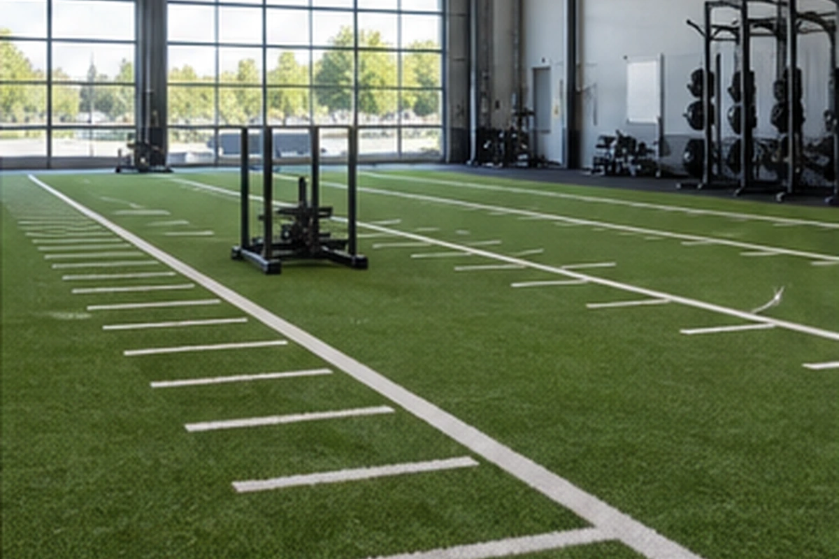 Indoor artificial turf training lane at an athletic facility
