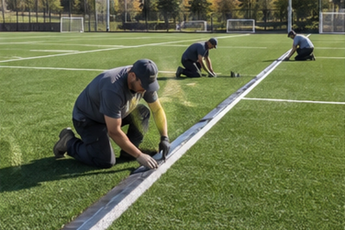 Artificial sports field turf prepared for athletic use in western Ottawa